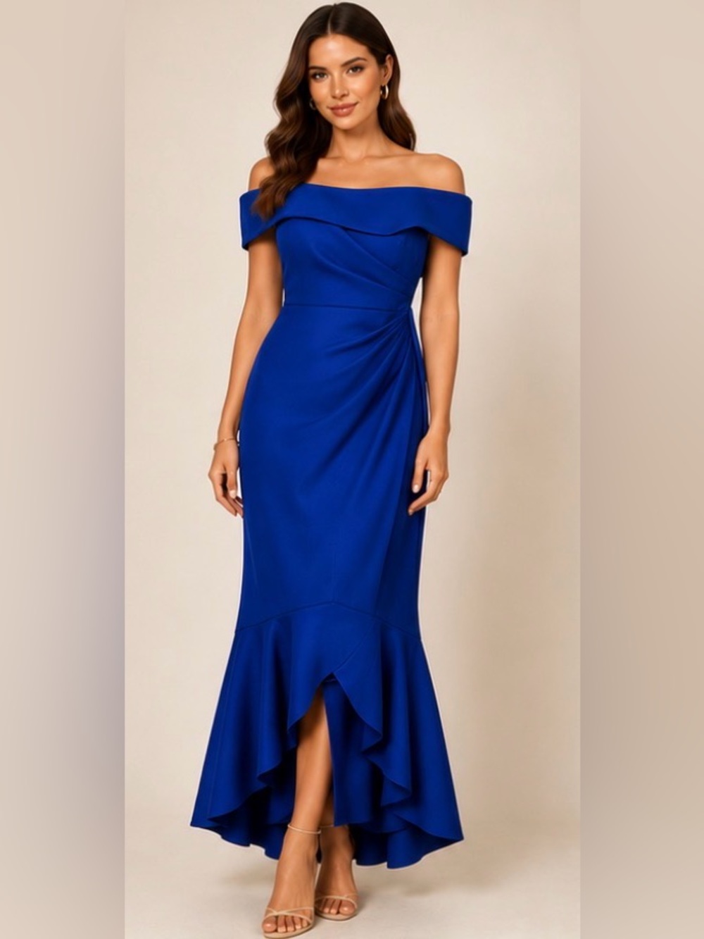 NWT Eliza J Royal Blue Off the Shoulder Evening Gown.